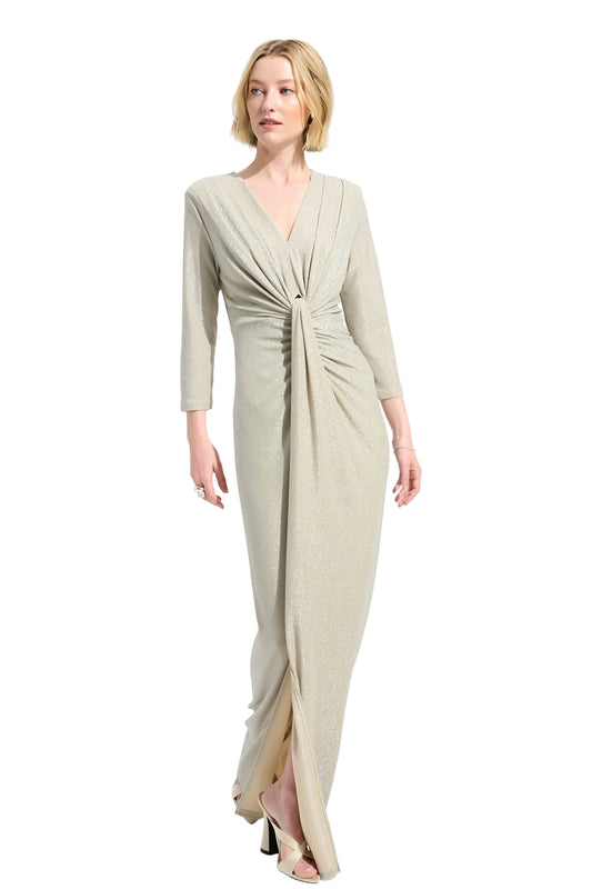 Sparkle Knit Sheath Gown With Draped Front