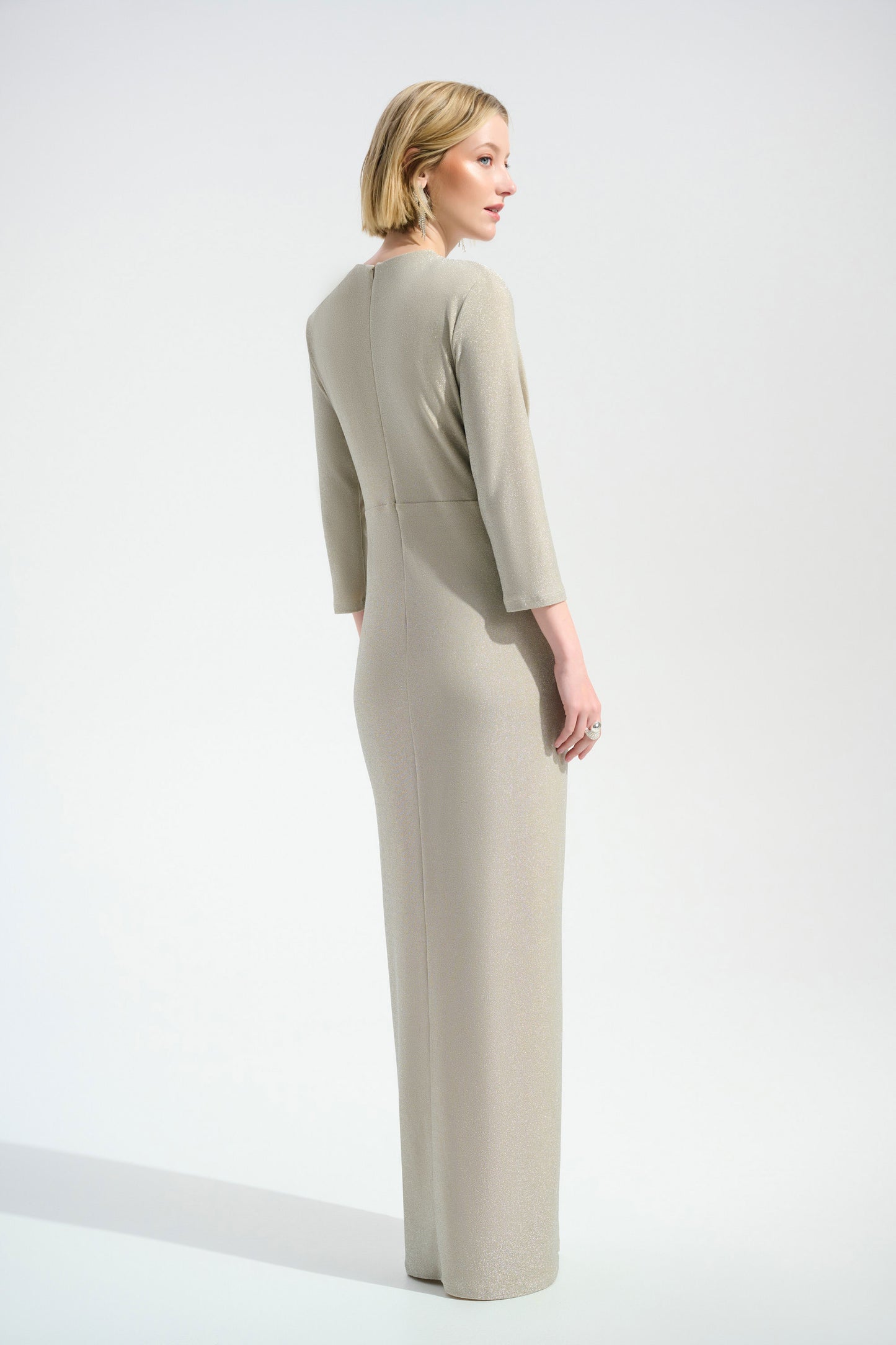 Sparkle Knit Sheath Gown With Draped Front