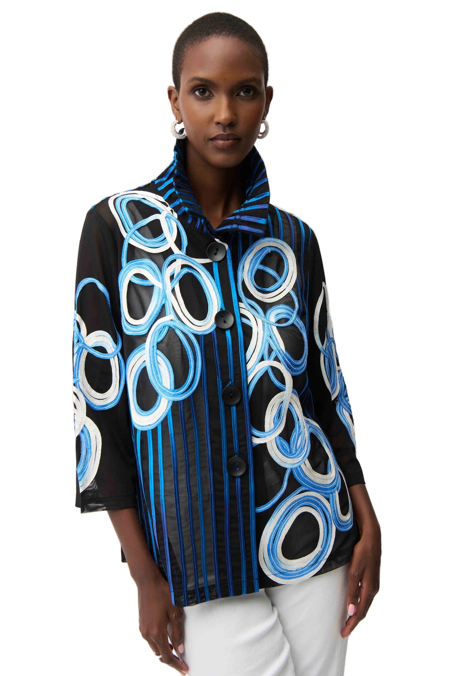 Satin And Mesh Soutache Jacket With Bell Sleeves