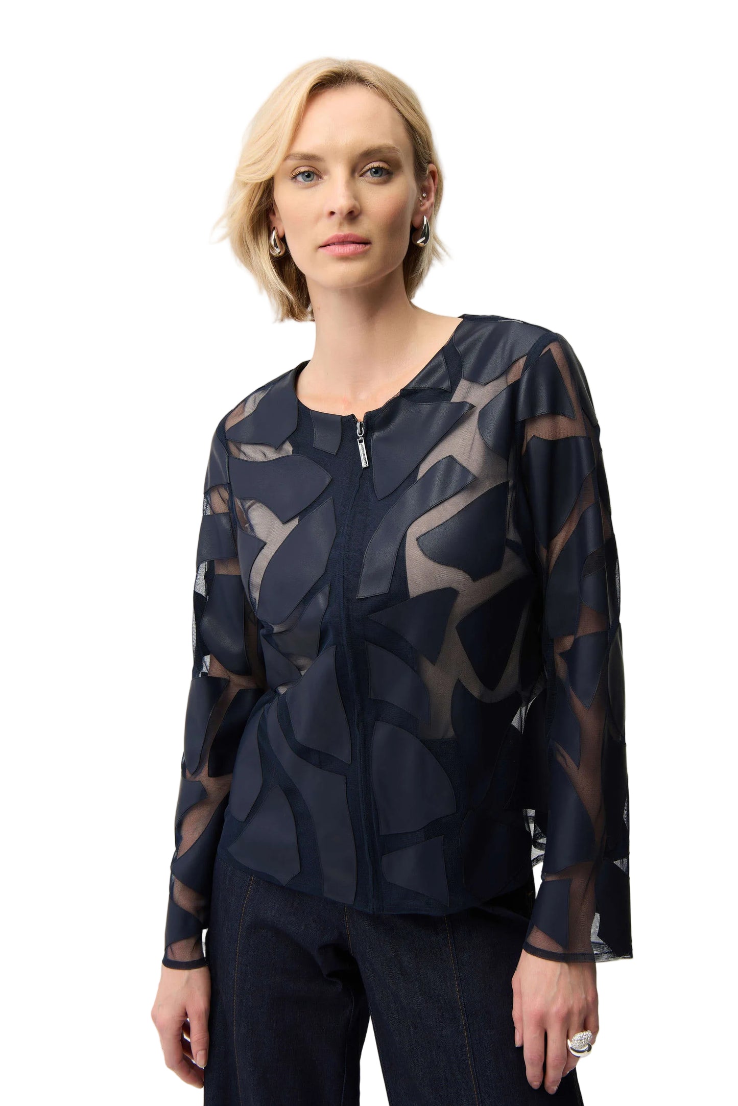 Laser Cut Leatherette Giraffe Print Fitted Jacket