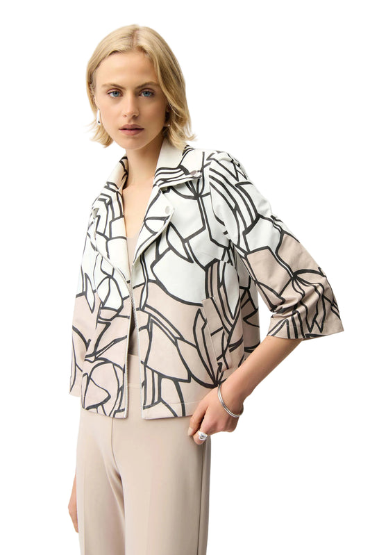 Faux Suede Abstract Print Swing Jacket