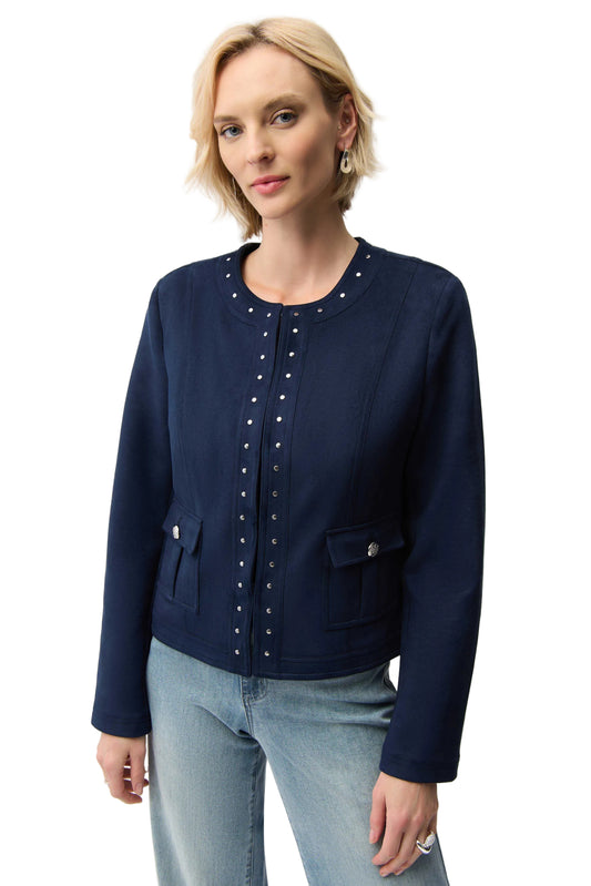 Scuba Suede Straight 4-Pocket Jacket With Military Button