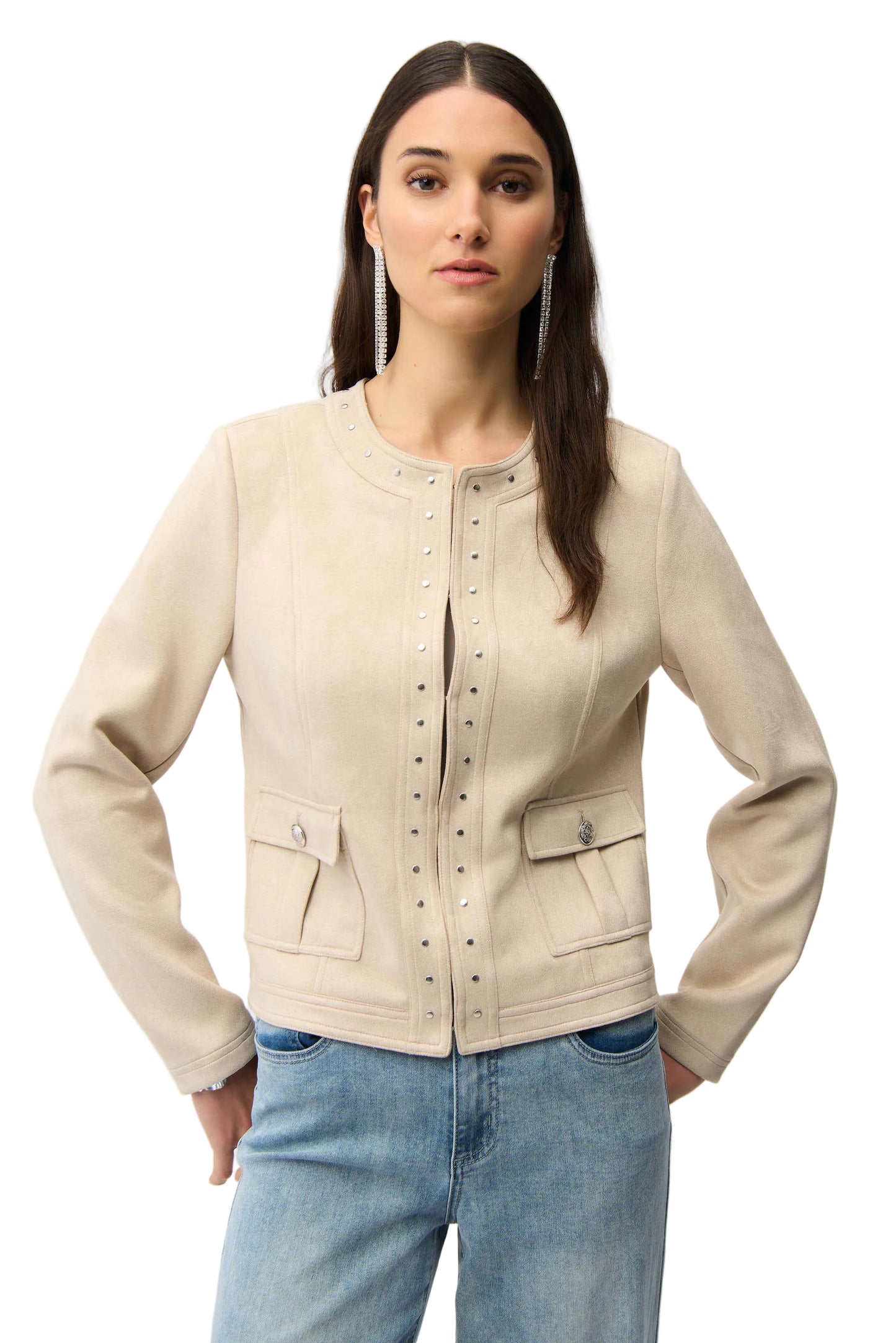 Scuba Suede Straight 4-Pocket Jacket With Military Button