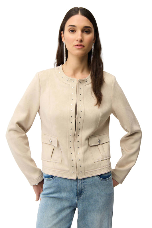 Scuba Suede Straight 4-Pocket Jacket With Military Button