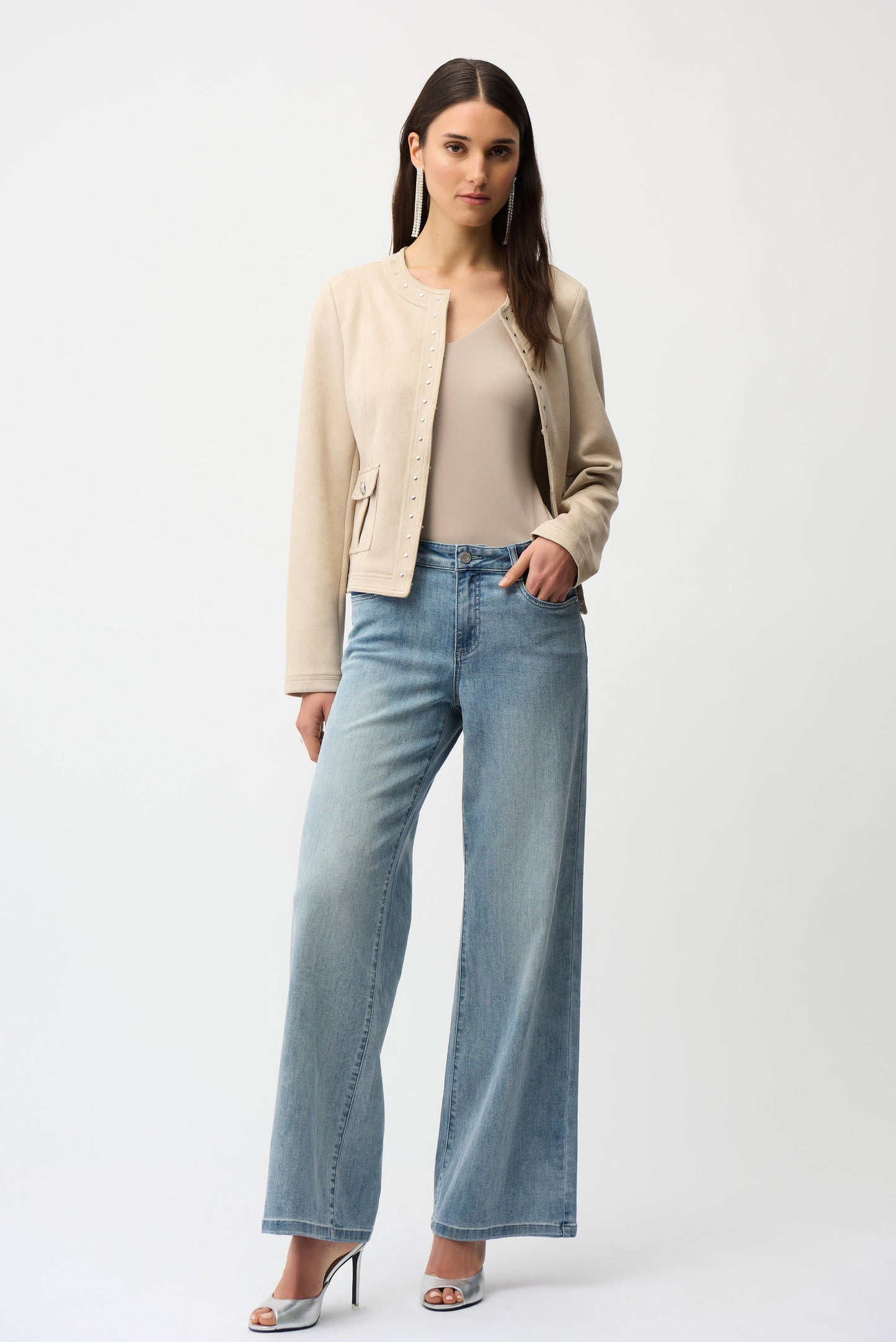 Scuba Suede Straight 4-Pocket Jacket With Military Button