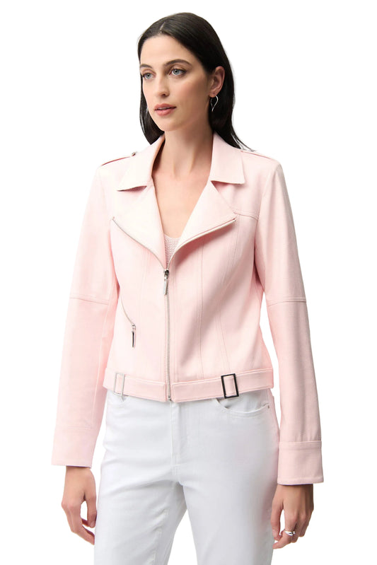 Foiled Faux Suede Fitted Jacket with Decorative Buckles