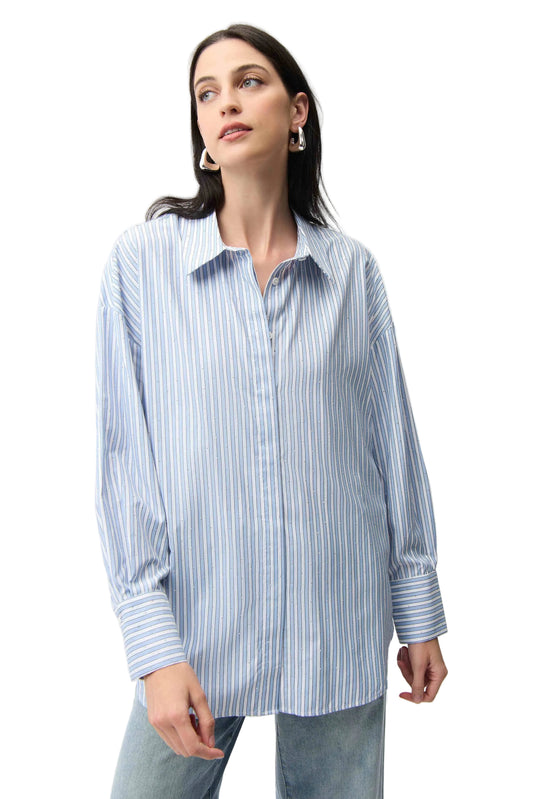 Tencel Stripe Print Boxy Blouse