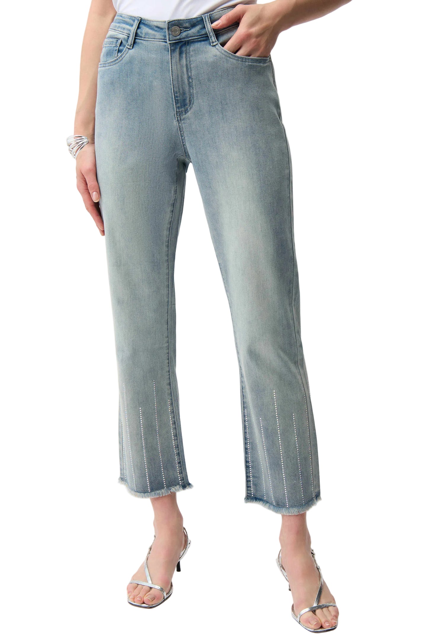 Straight Crop Jeans With Rhinestones