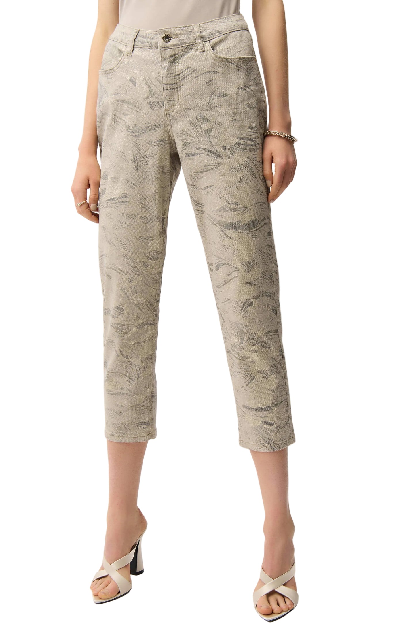 Metallic Abstract Print Slim Crop Jeans
