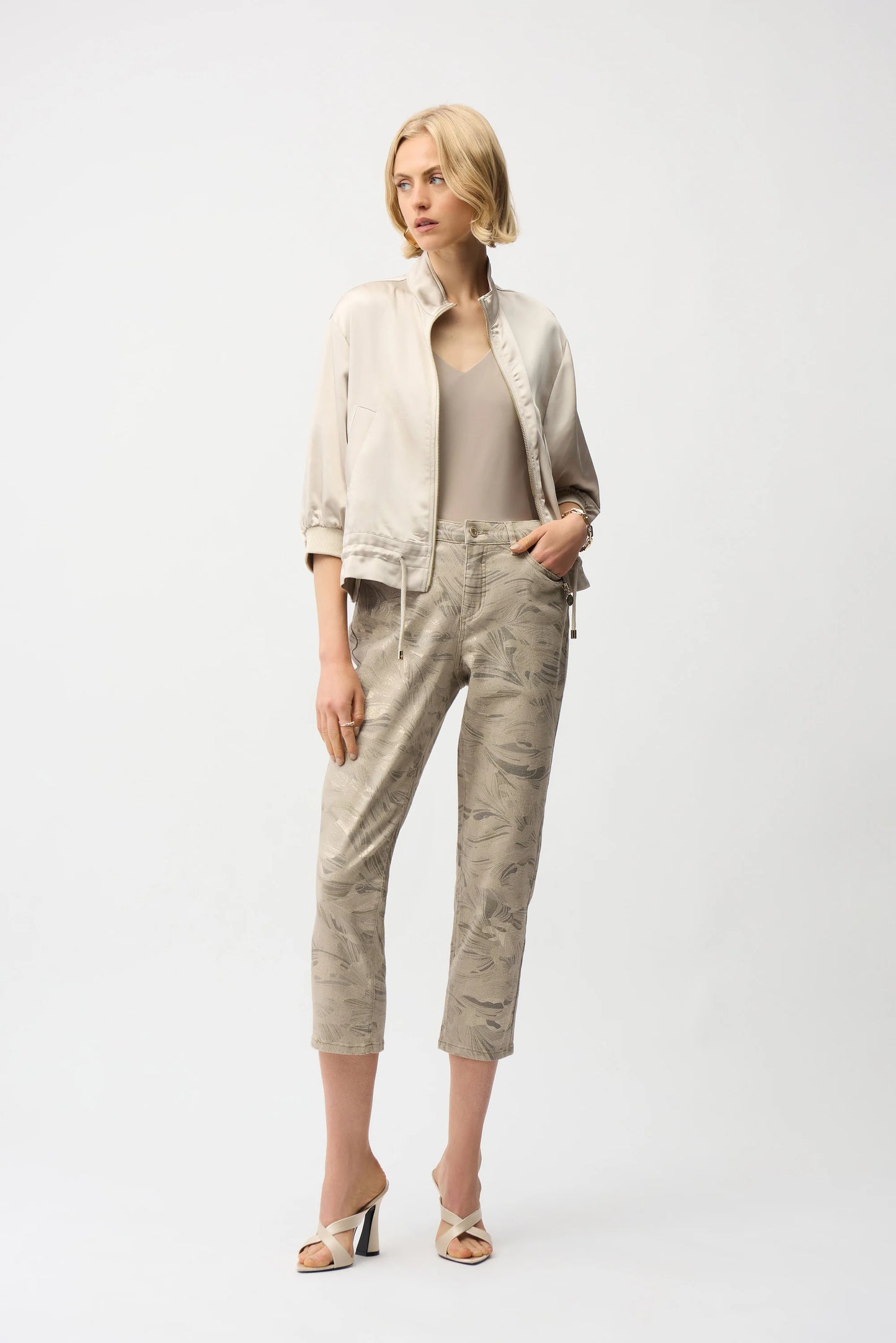 Metallic Abstract Print Slim Crop Jeans