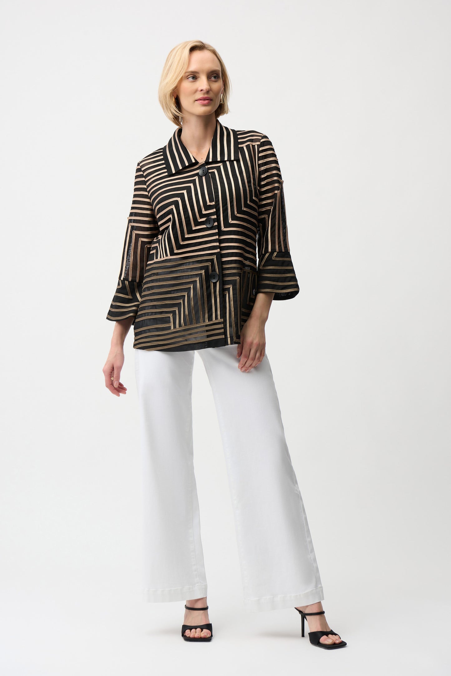 Satin And Mesh Abstract Print Jacket With Bell Sleeve