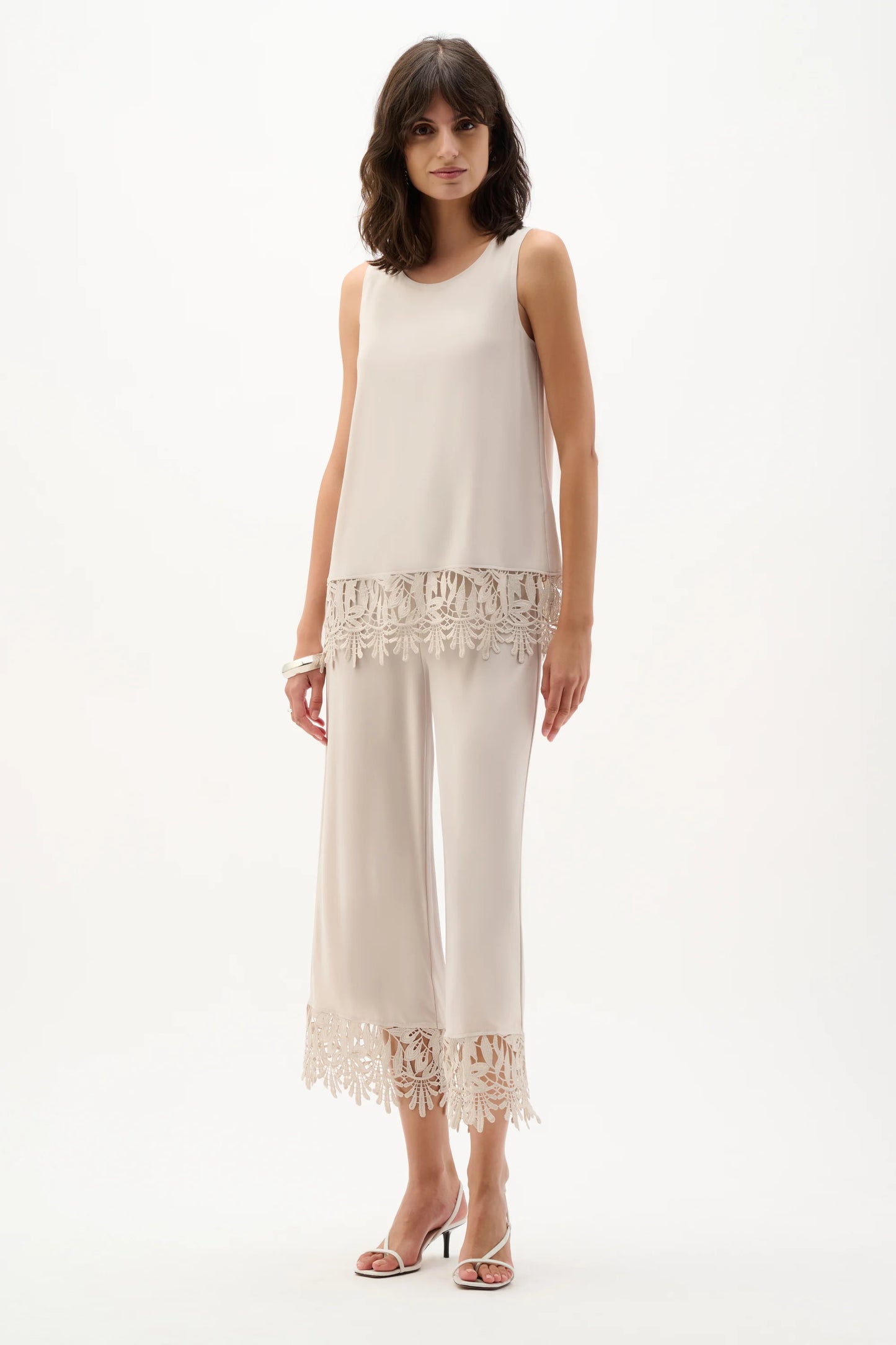 Silky Knit Sleeveless Top With Guipure Lace Hem