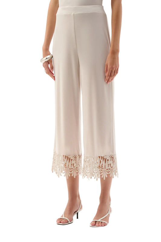 Silky Knit Culotte Pants With Guipure Lace Hem