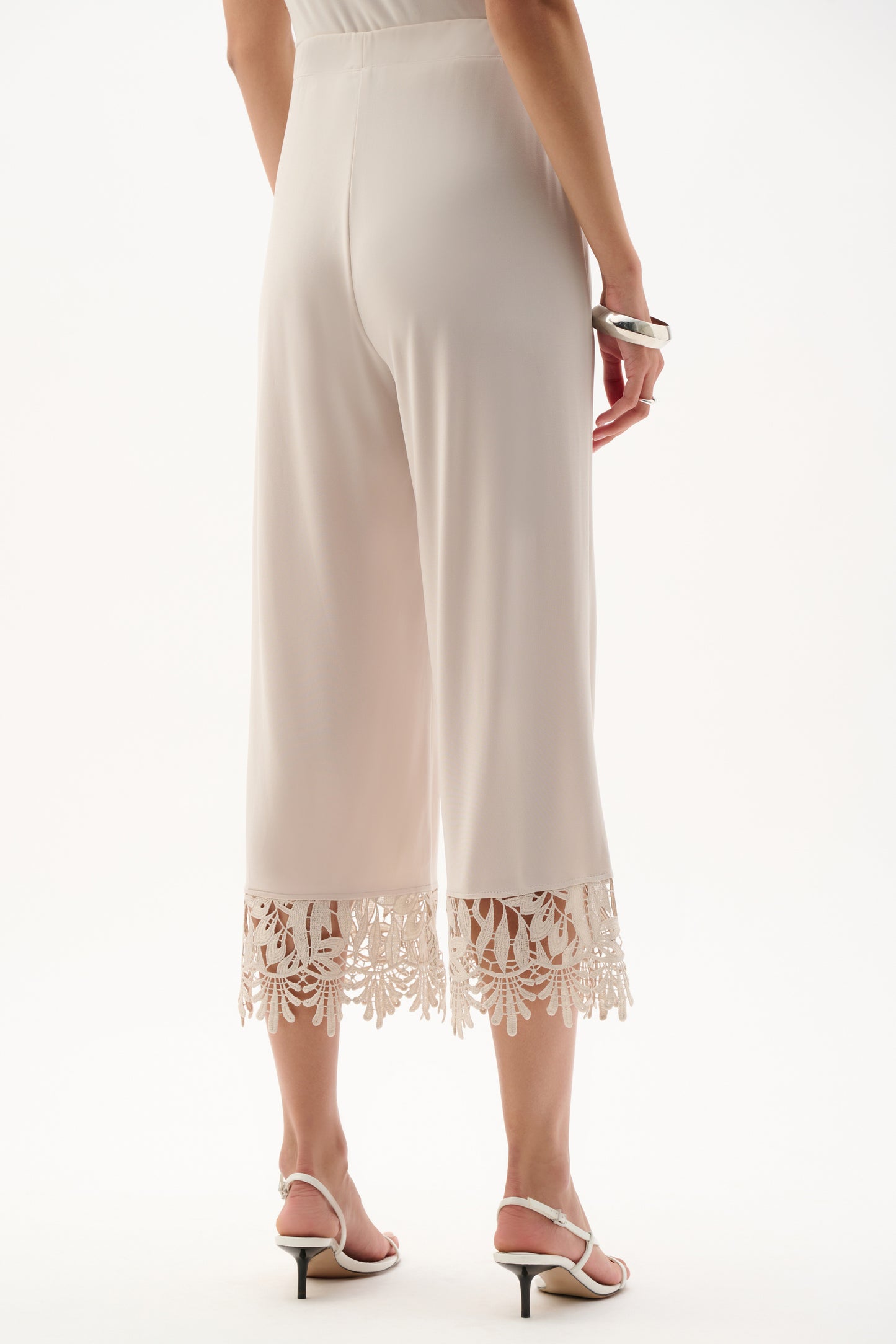 Silky Knit Culotte Pants With Guipure Lace Hem