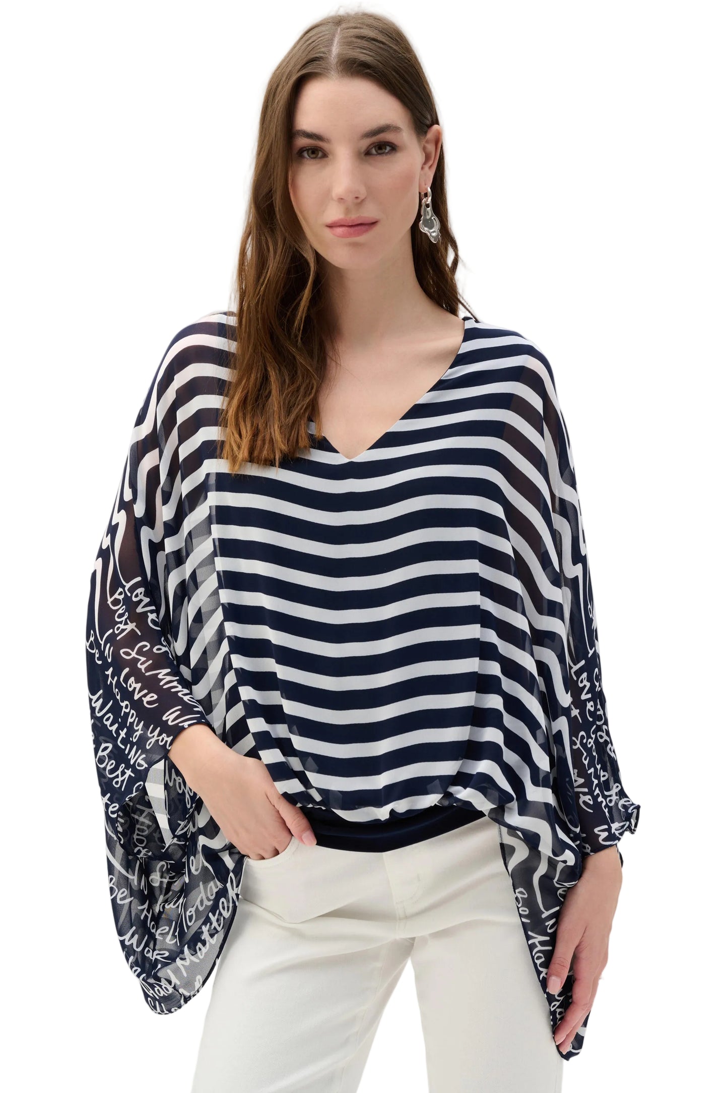 Chiffon And Silky Knit Conversational Print Poncho Top