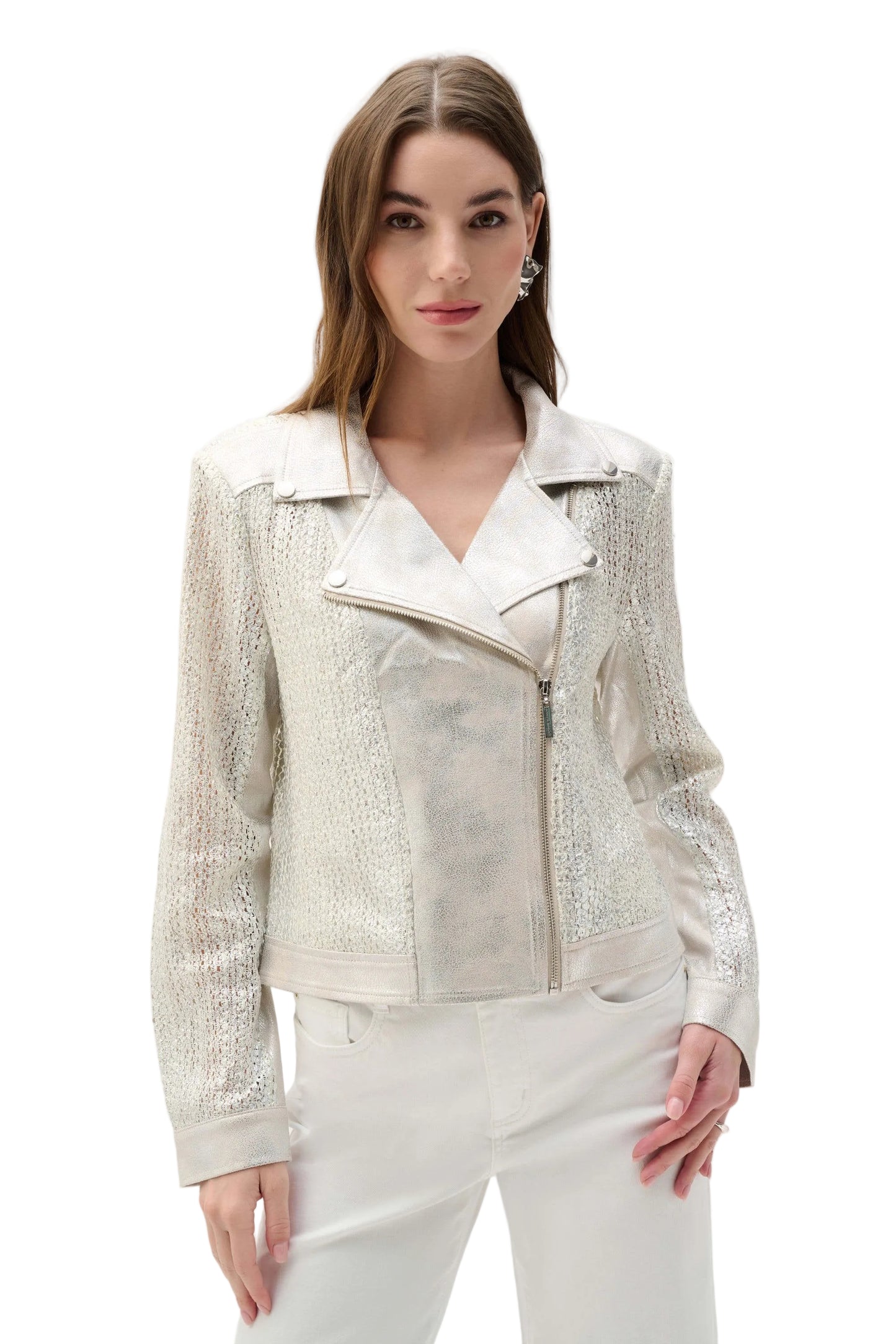 Faux Suede Foiled Knit Moto Jacket