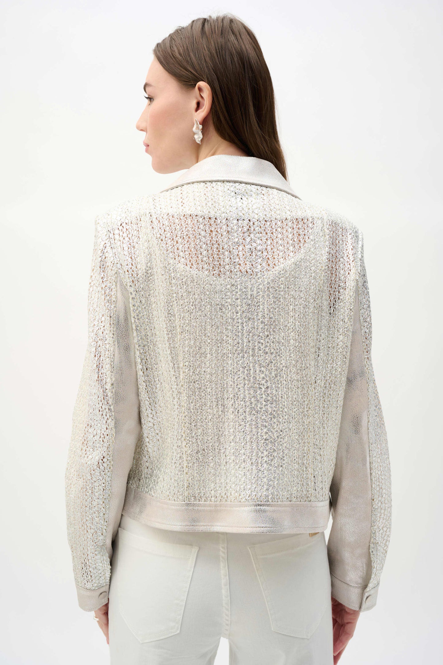 Faux Suede Foiled Knit Moto Jacket
