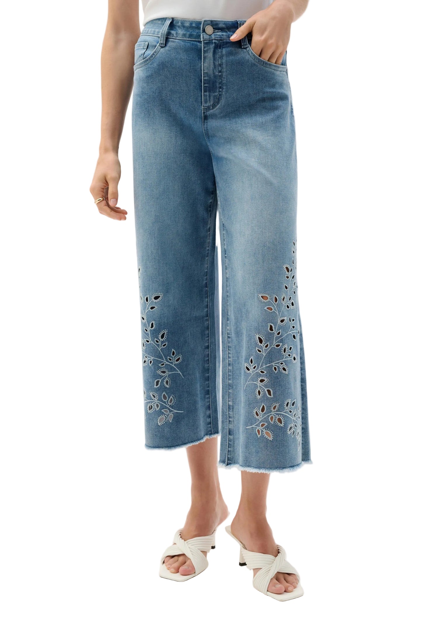 Repreve Denim Wide Leg Crop Jeans With Embroidery