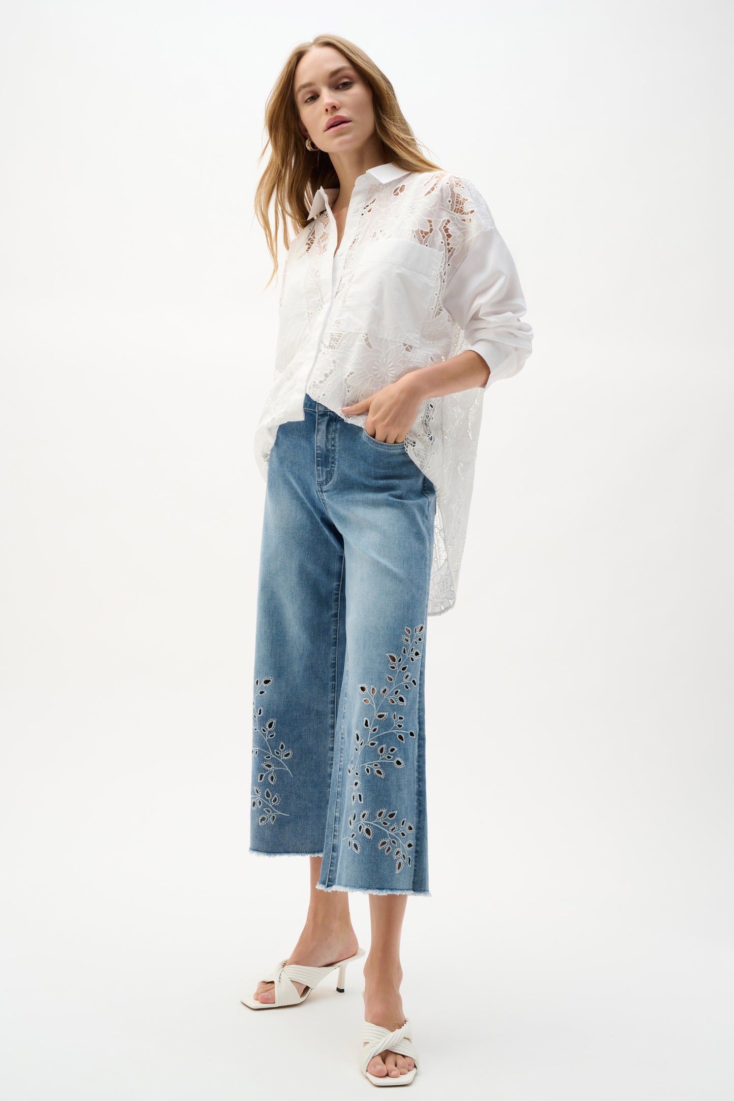 Repreve Denim Wide Leg Crop Jeans With Embroidery