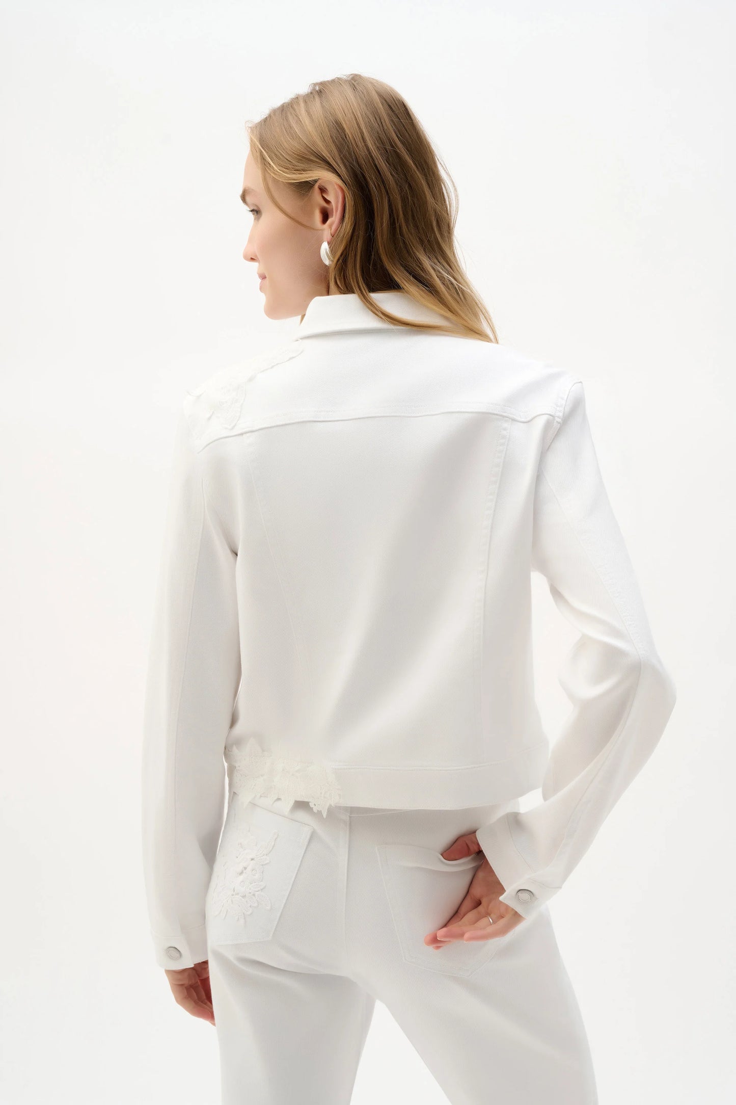 Featherweave Denim Jacket With Lace Embroidery