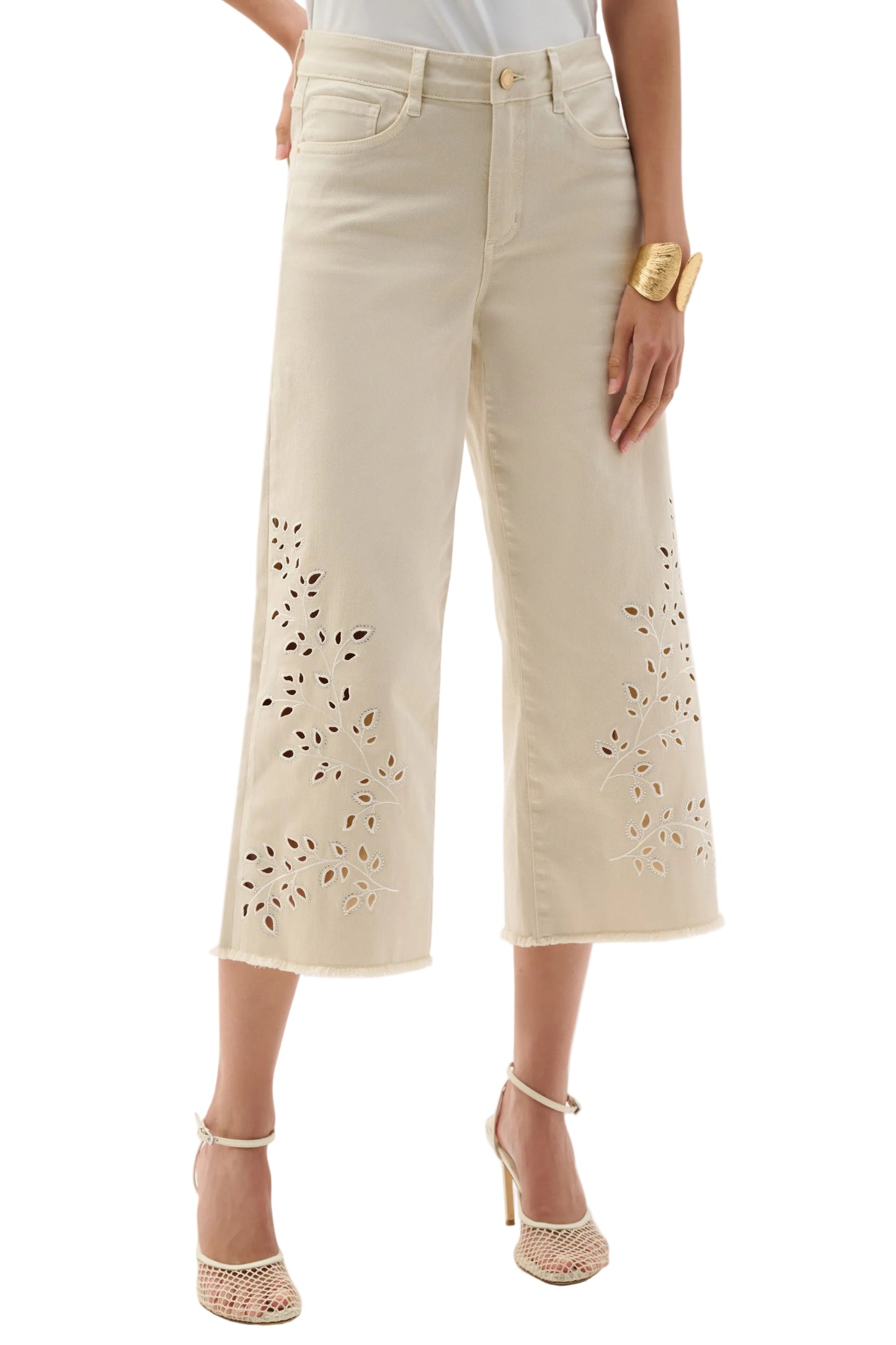 Repreve Denim Wide Leg Crop Jeans With Embroidery