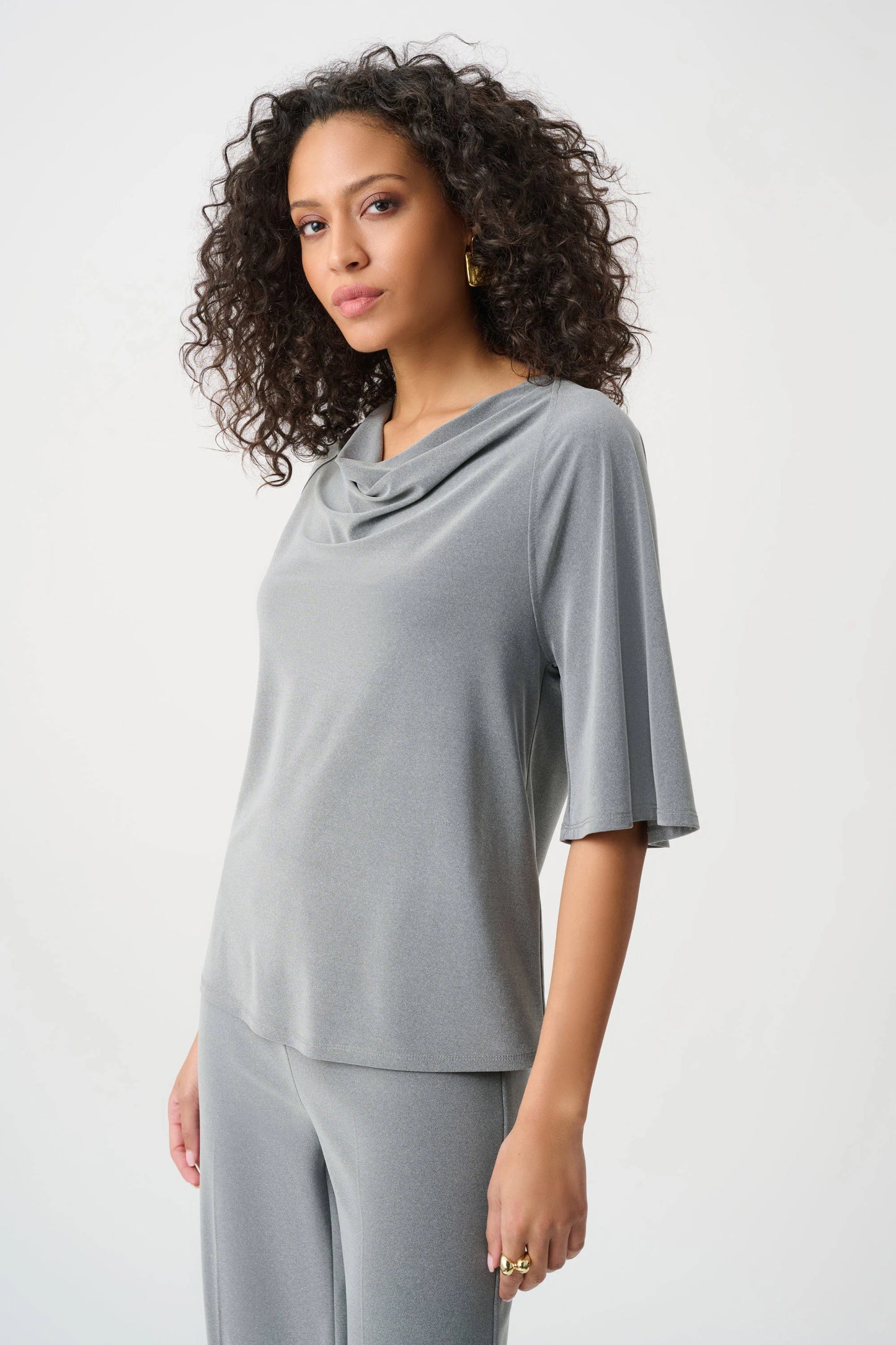 Melange Silky Knit Cowl Top