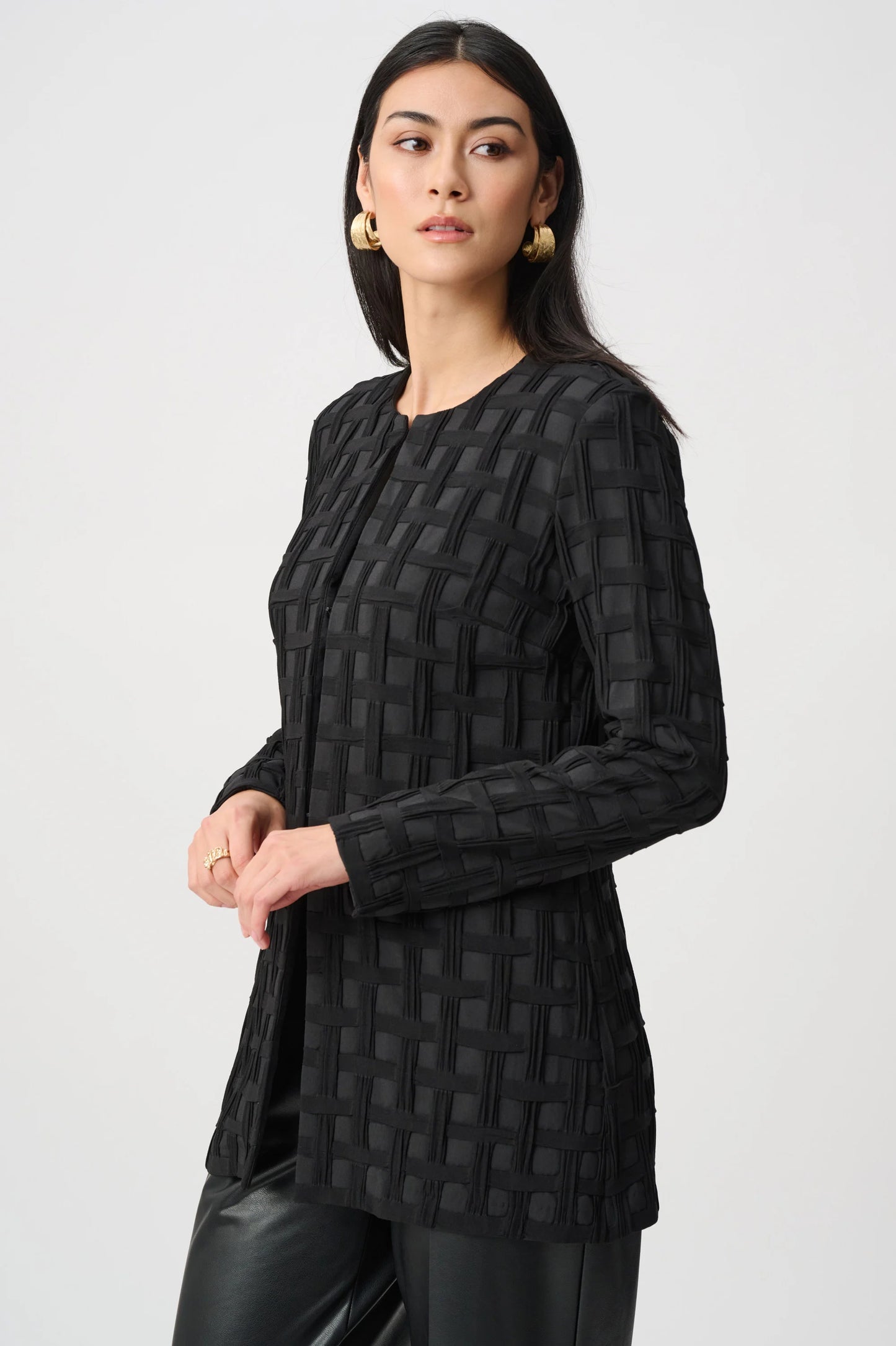 Textured Jacquard Collarless Jacket