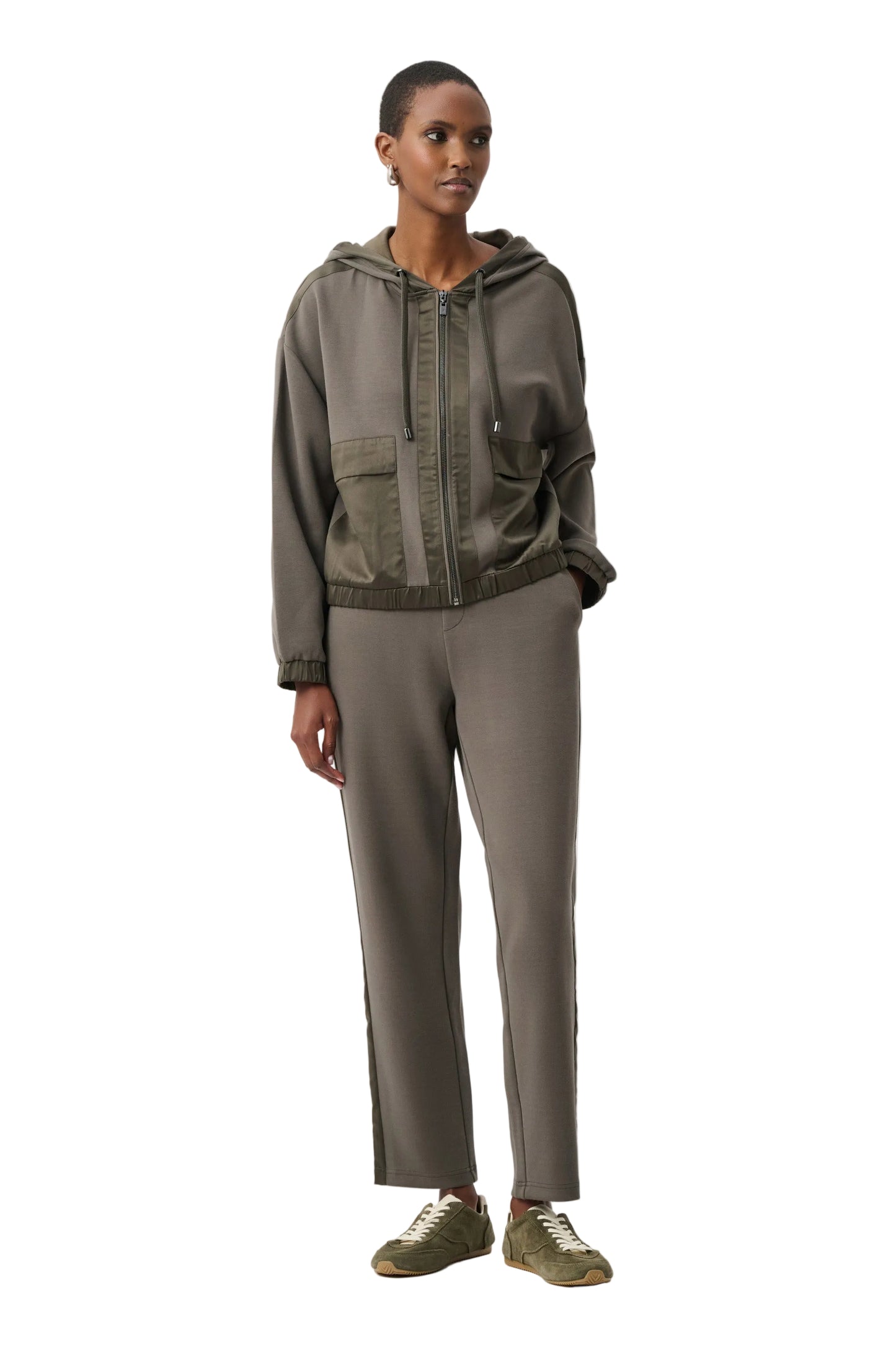 Scuba Jersey And Satin Hooded Boxy Jacket