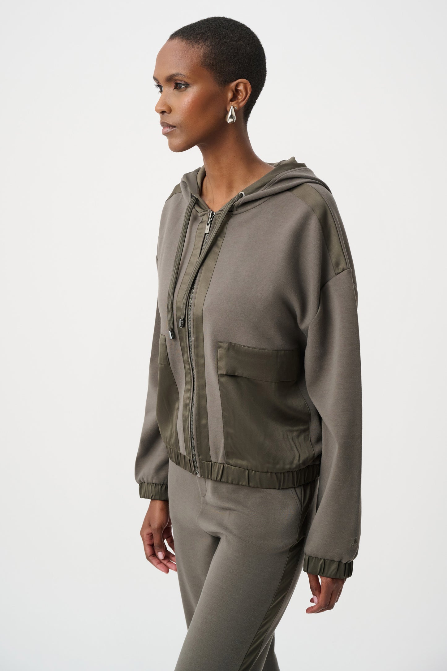 Scuba Jersey And Satin Hooded Boxy Jacket