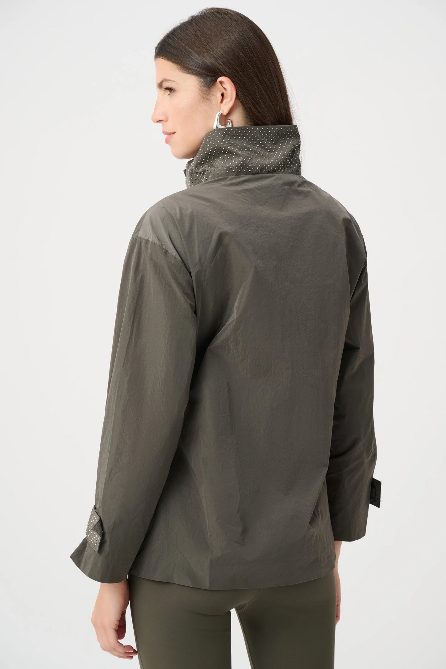 Nylon Mock-Neck Embellished Jacket