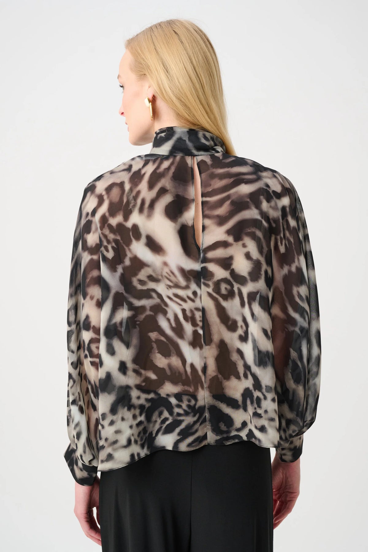 Chiffon Animal Print Boxy Top With Bow Tie