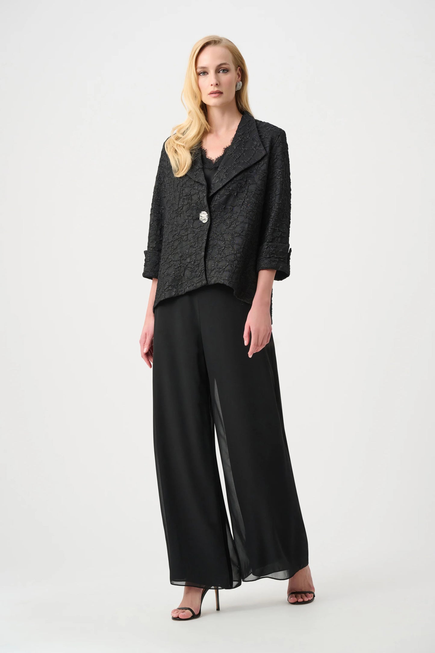 Lurex Textured Jacquard Lapel-Collar Trapeze Jacket