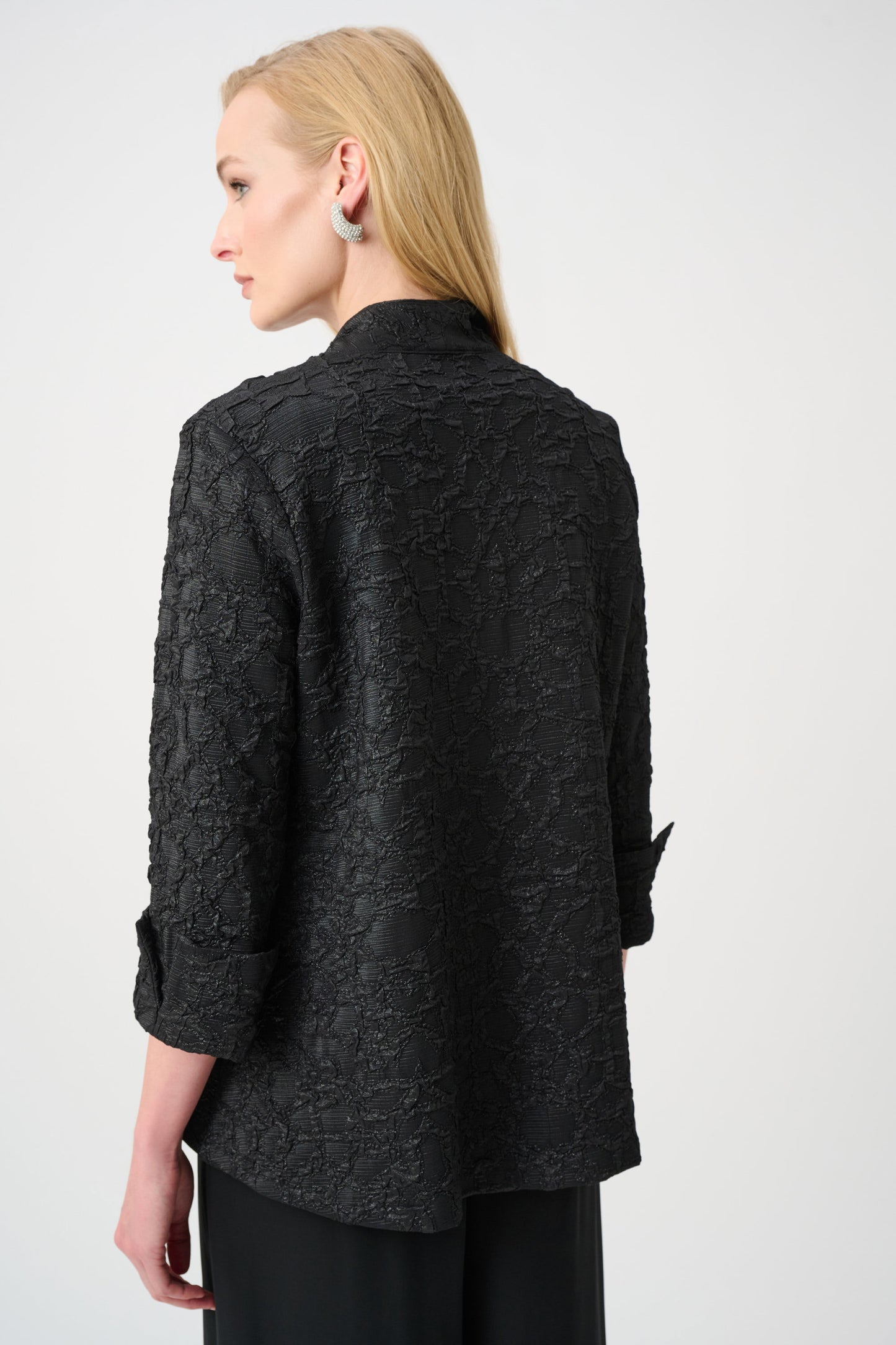 Lurex Textured Jacquard Lapel-Collar Trapeze Jacket