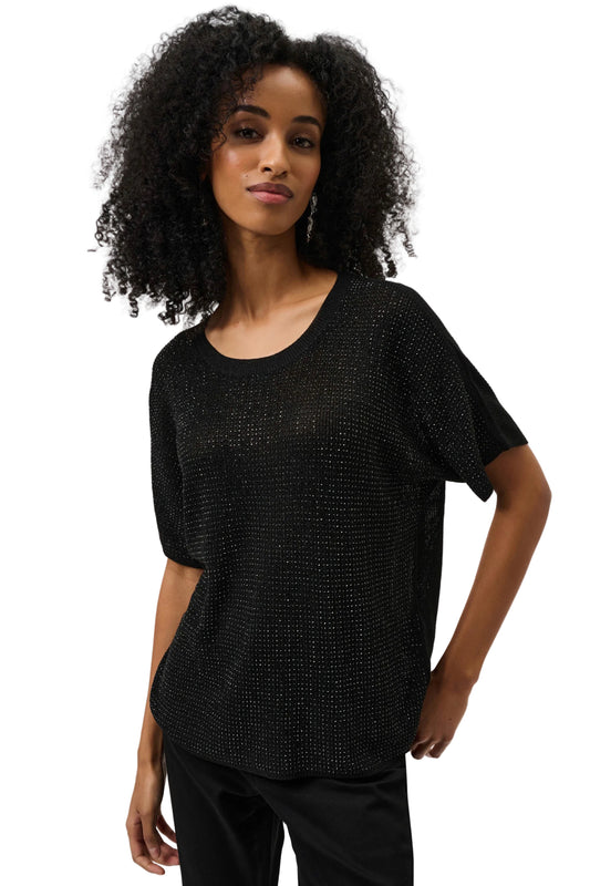 Metallic Knitted T-shirt with Rhinestones