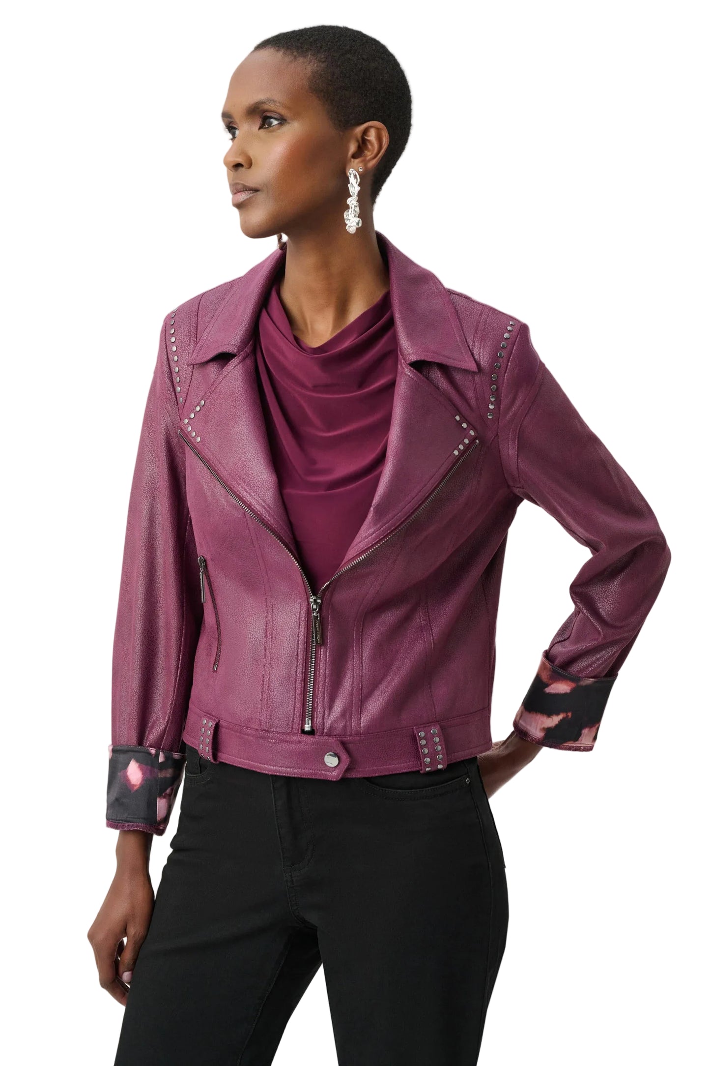 Foiled Faux Suede Fitted Jacket