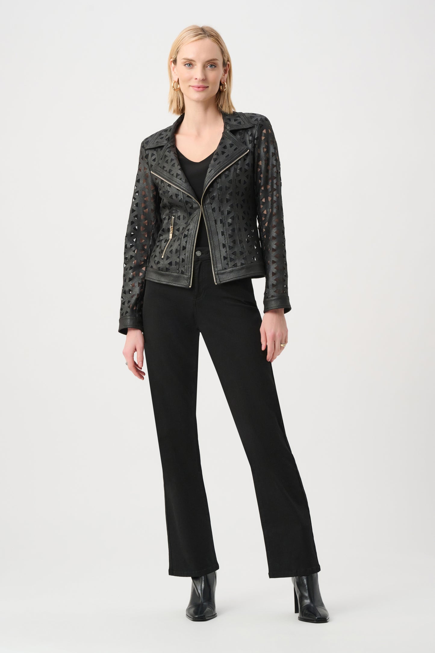 Foiled Faux Suede And Mesh Moto Jacket