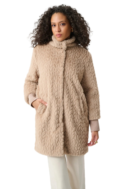 Textured Faux Fur Mock-Neck Coat