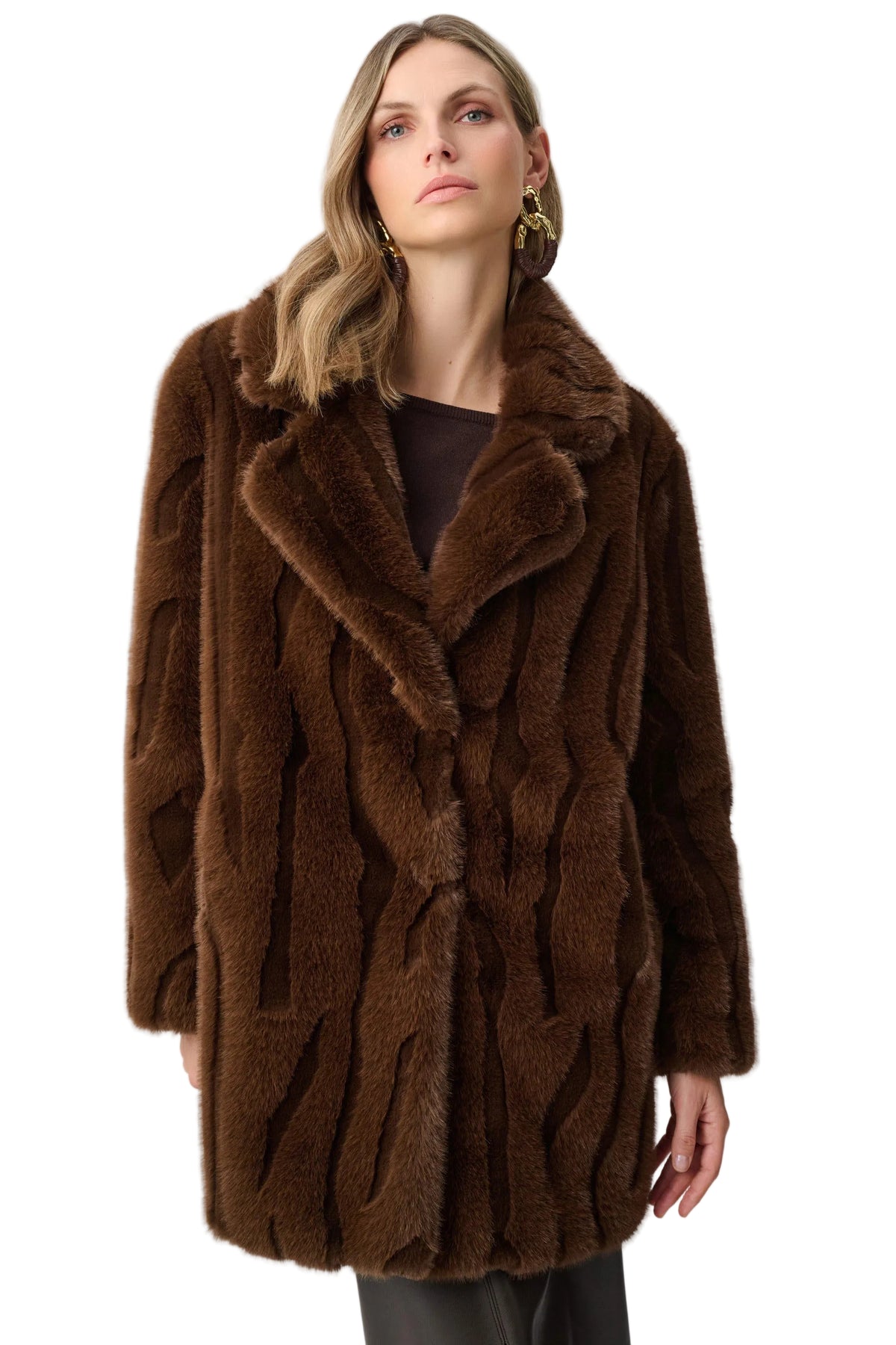 Textured Faux Fur Notch Collar Coat