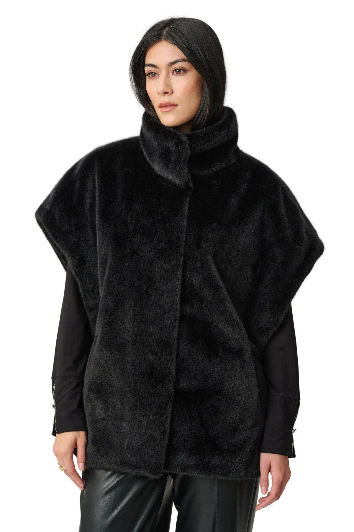 Faux Fur Funnel-Neck Boxy Vest