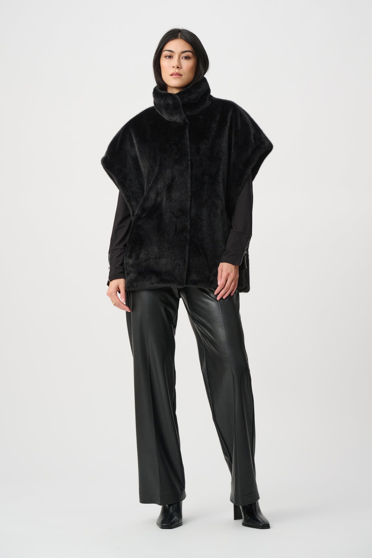 Faux Fur Funnel-Neck Boxy Vest