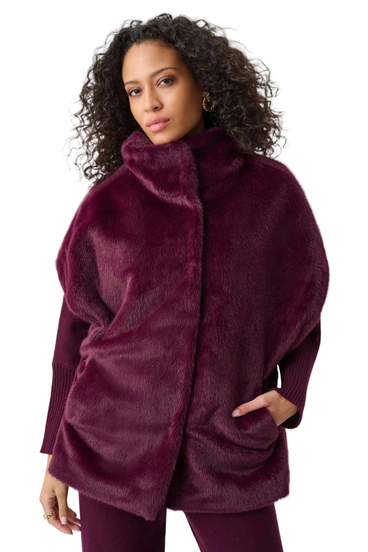 Faux Fur Funnel-Neck Boxy Vest