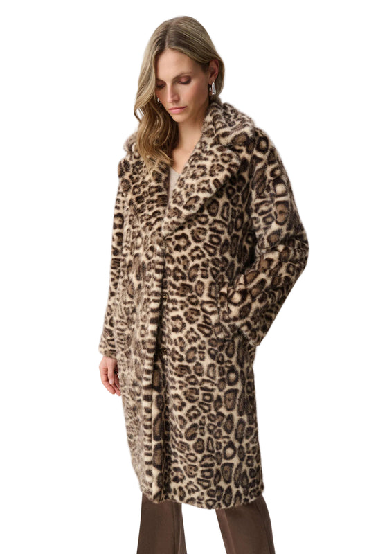 Faux Fur Leopard Print Straight Coat