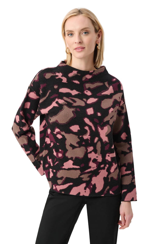 Abstract Jacquard Sweater With Rhinestone Detail
