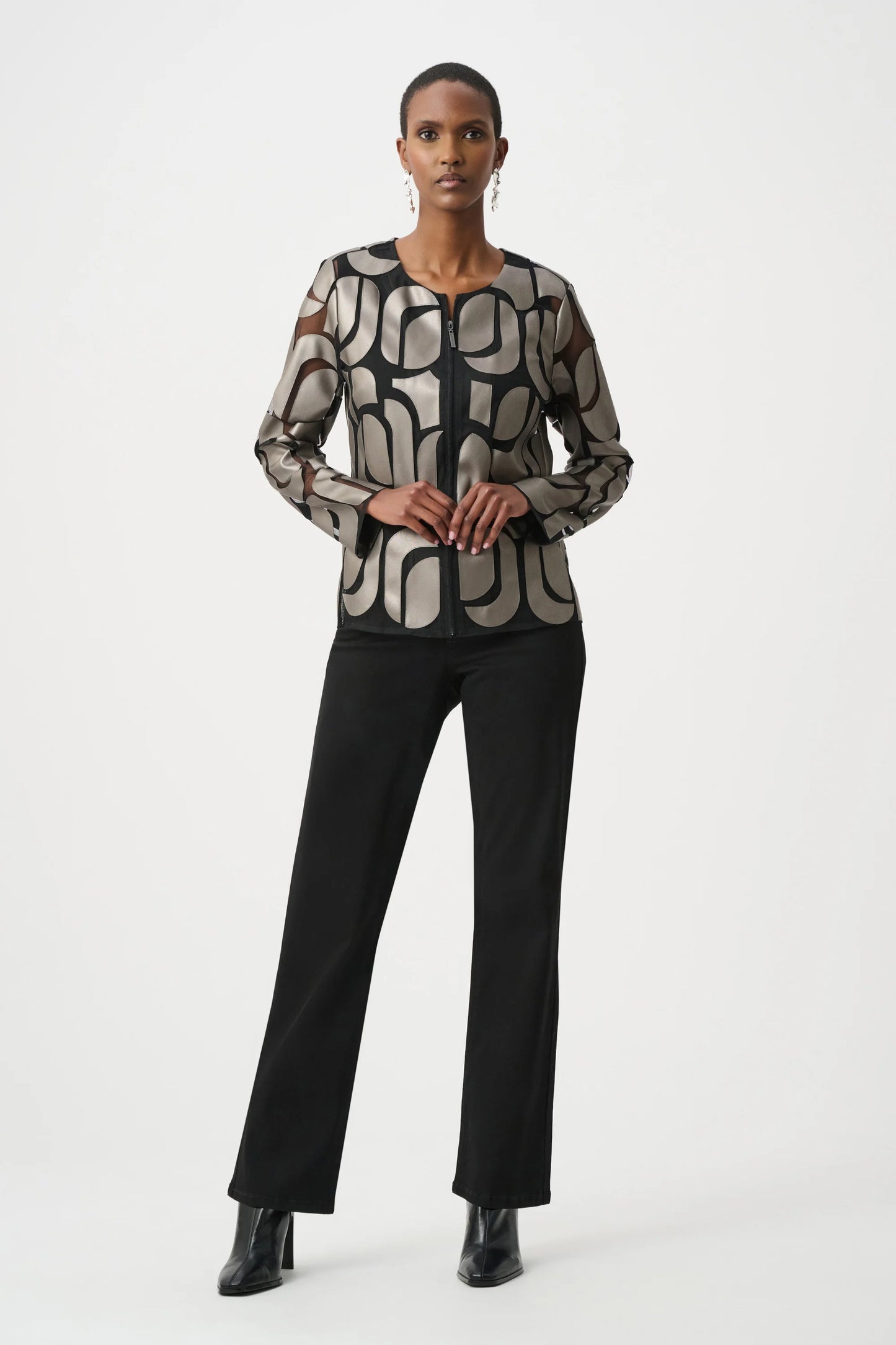 Leatherette And Mesh Embroidered Jacket