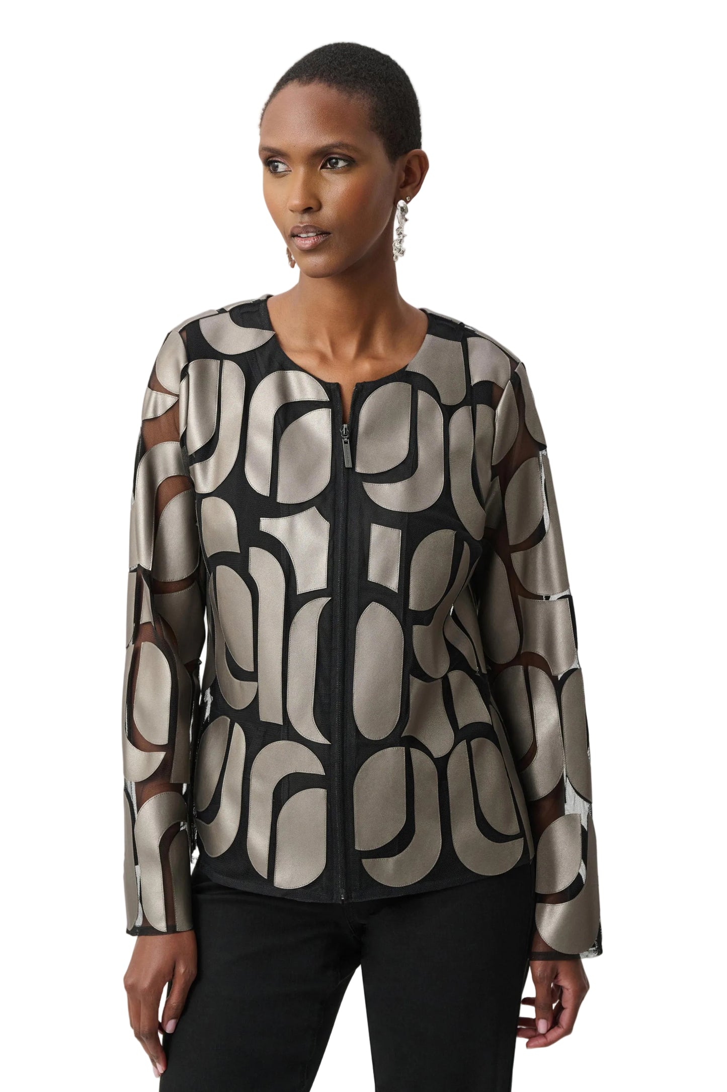 Leatherette And Mesh Embroidered Jacket