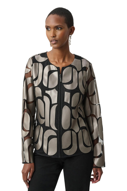 Leatherette And Mesh Embroidered Jacket