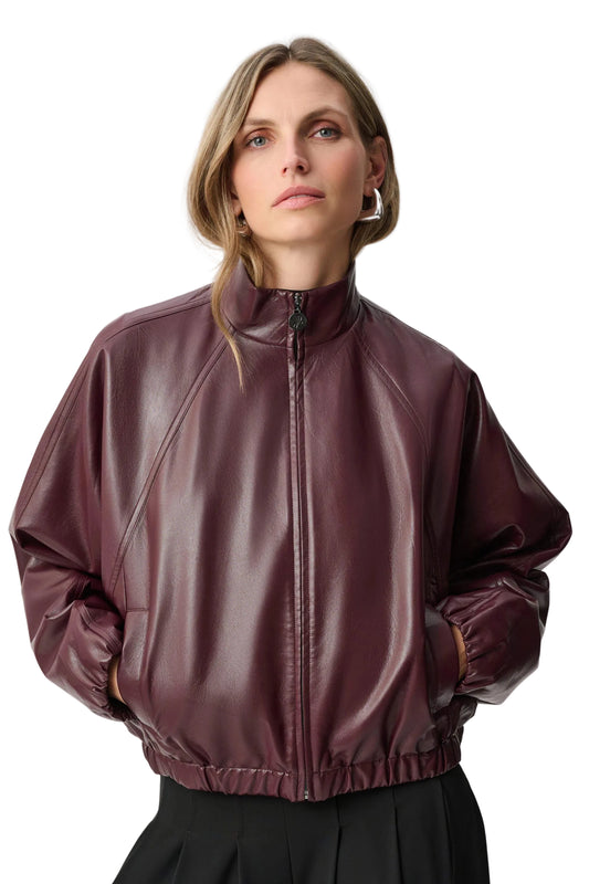 Leatherette Mock-Neck Bomber Jacket