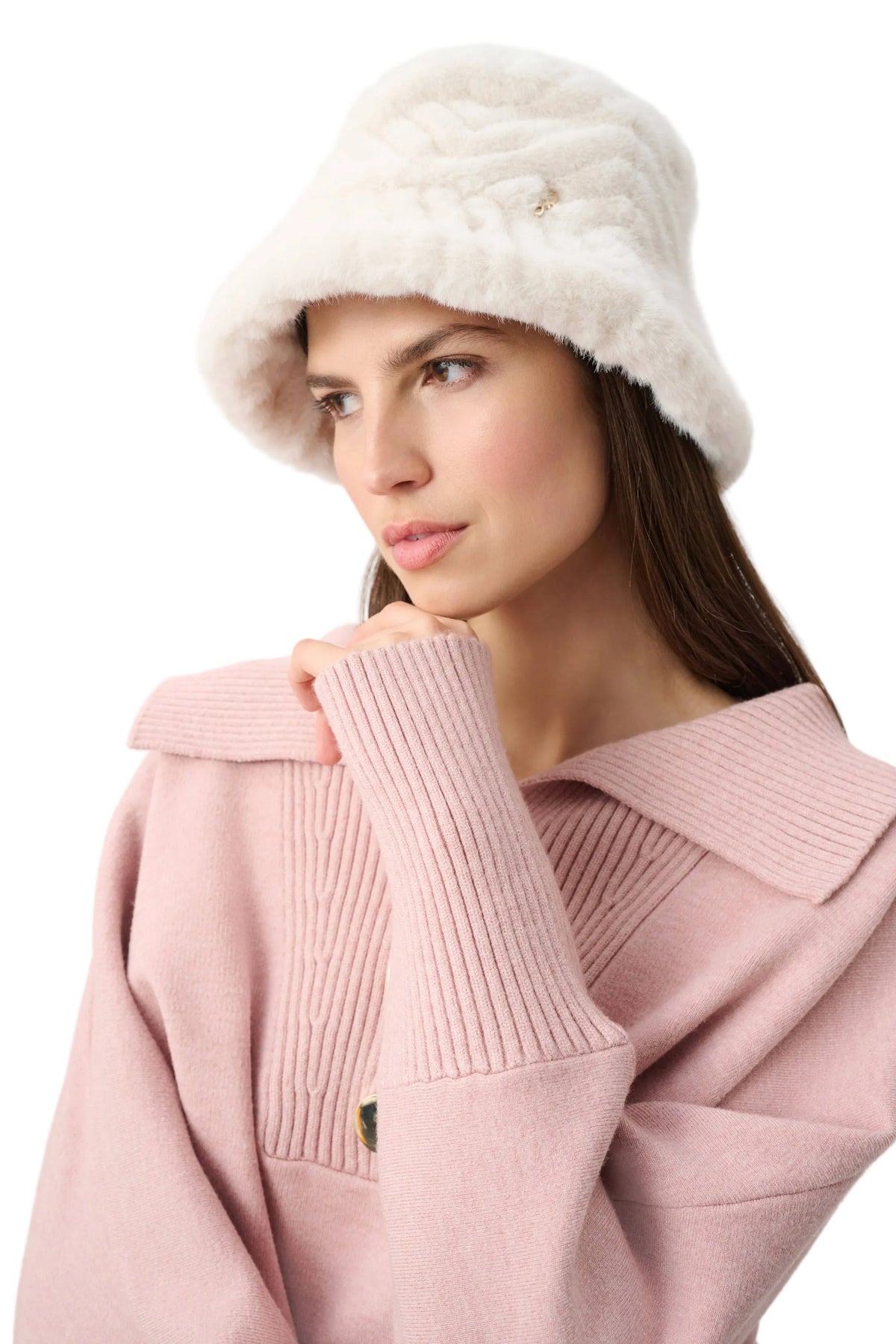 Textured Chevron Faux Fur Bucket Hat