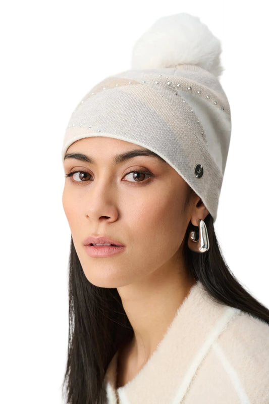 Double-Layer Knit Argyle Pattern Hat With Pompom And Rhinestone
