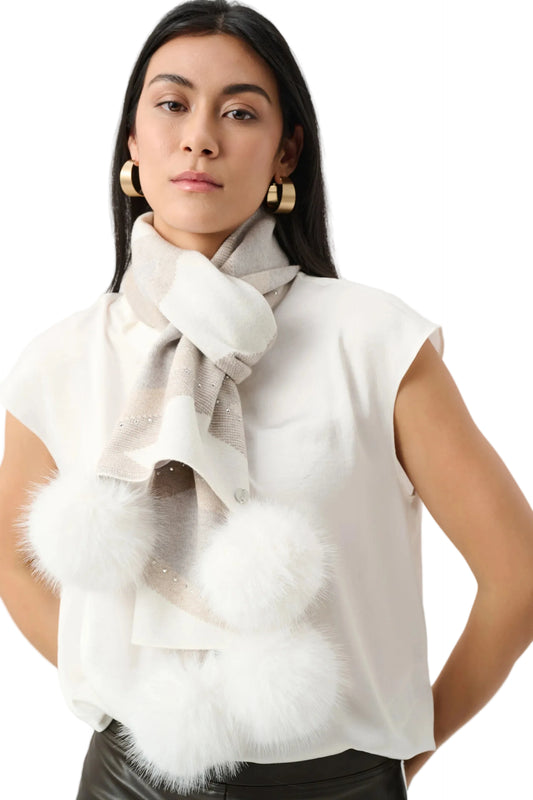 Knit Argyle Pattern Scarf With Pompoms And Rhinestone